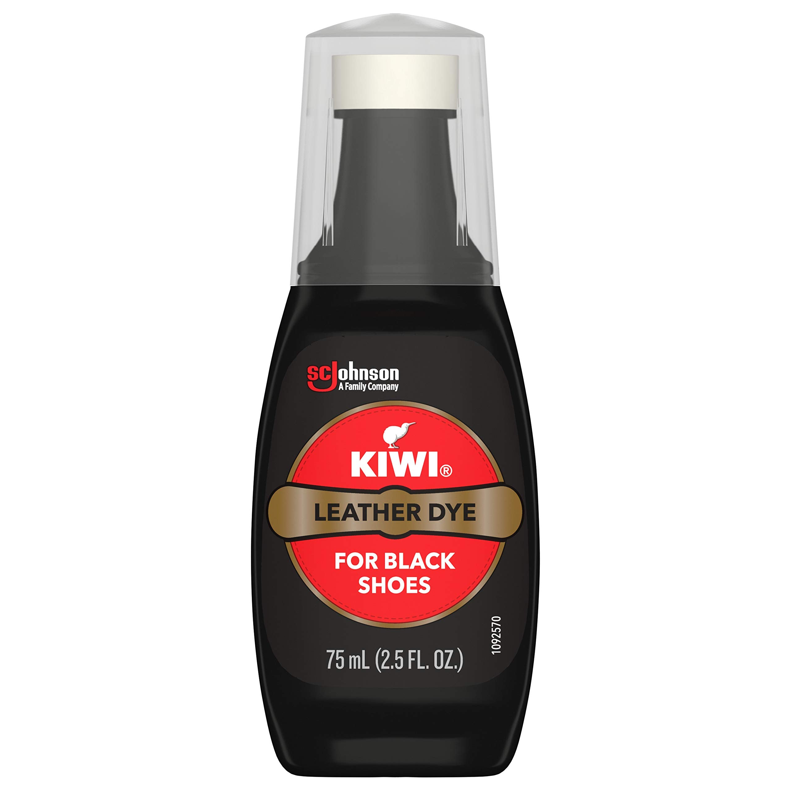 SC Johnson KIWI leather dye bottle front view showing label and black color for quick touch-ups