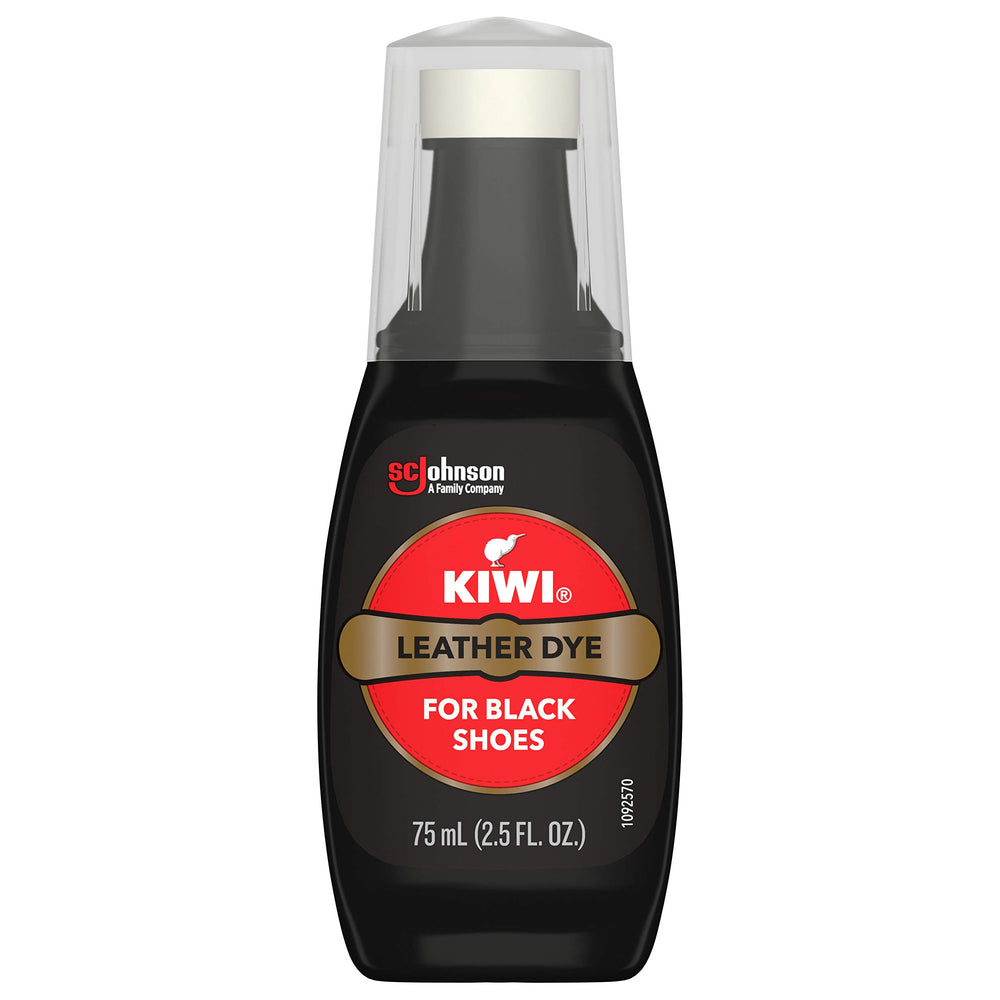 SC Johnson KIWI leather dye bottle front view showing label and black color for quick touch-ups