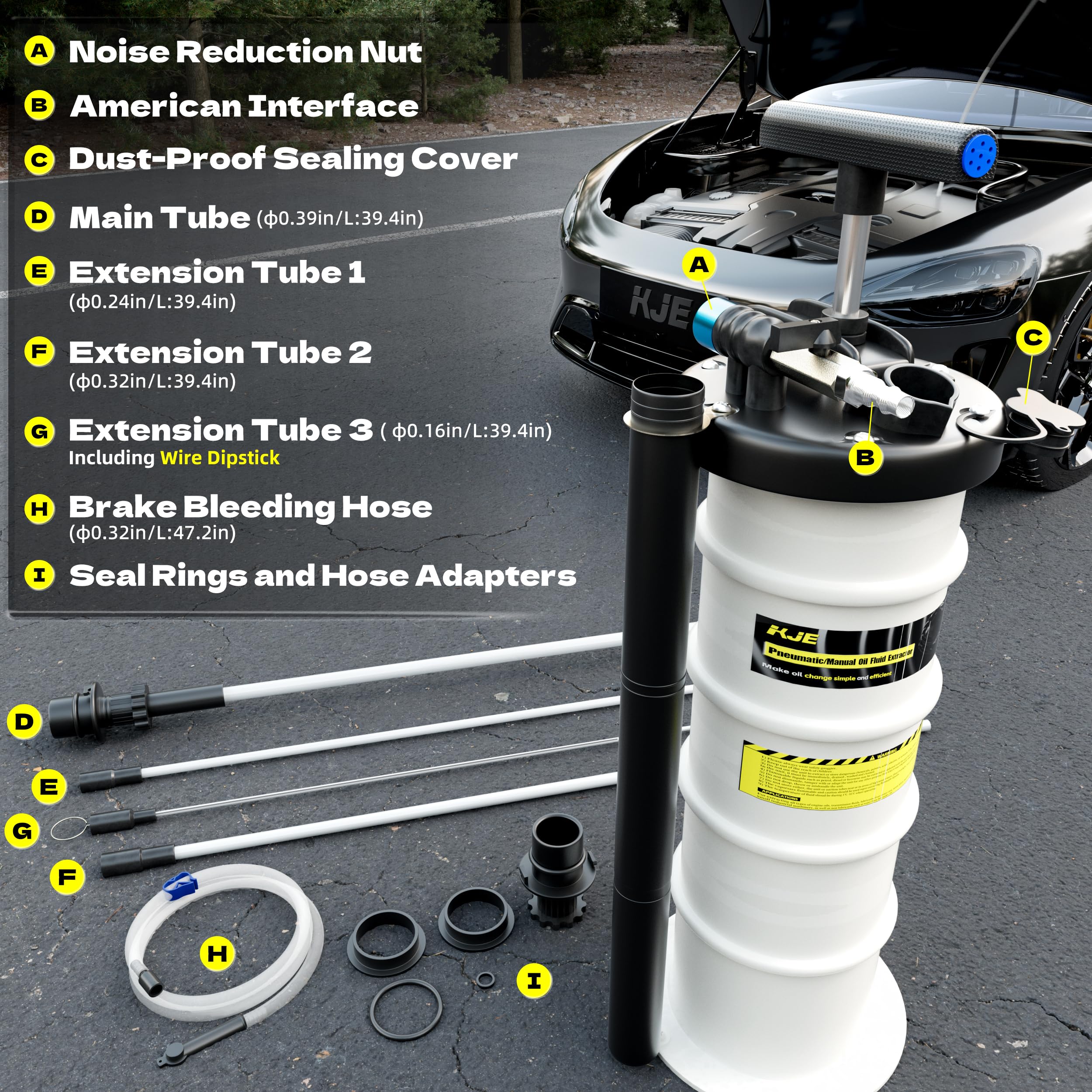 KJE extended hoses and attachments laid out for full extraction versatility