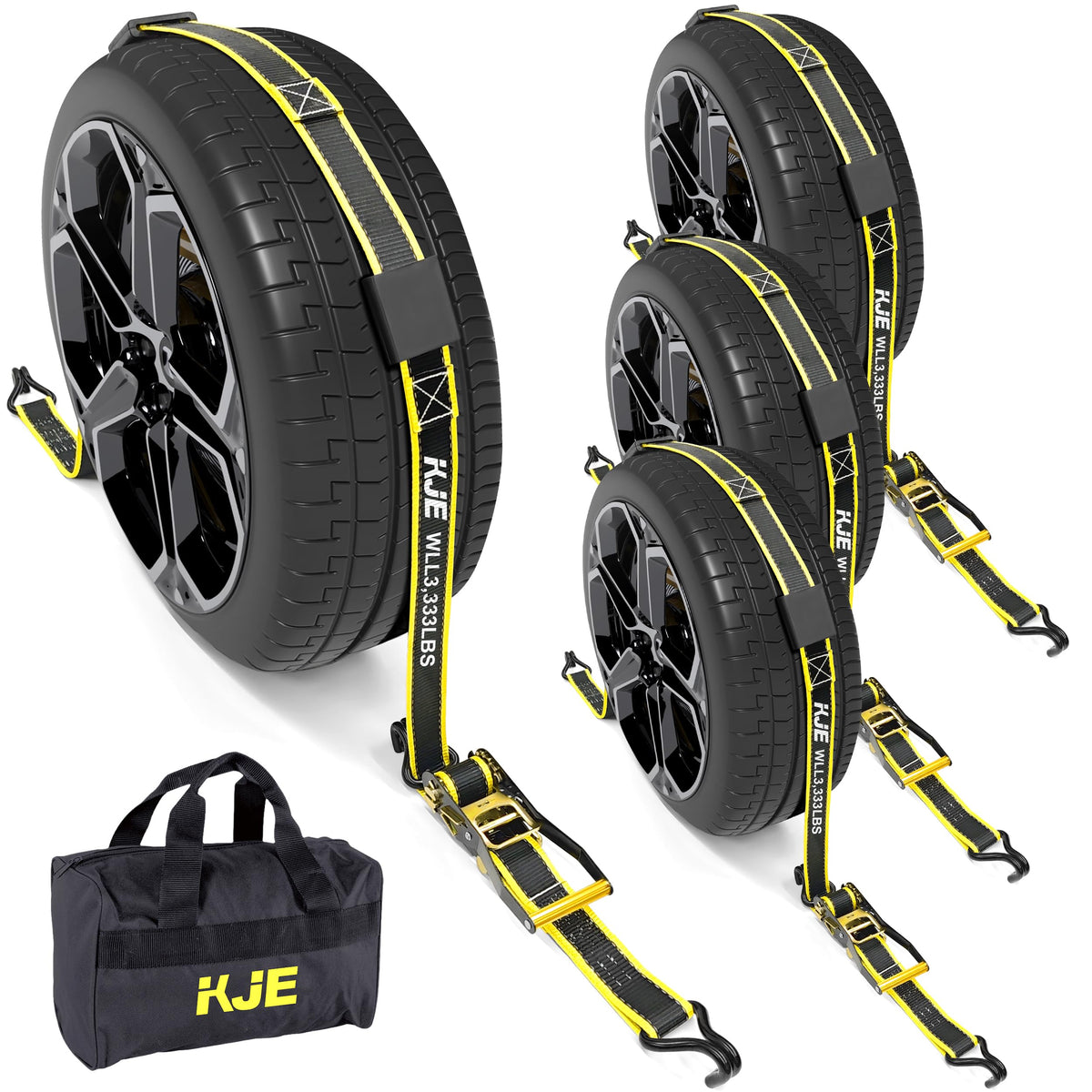 KJE front packaging showing kit and reflective straps for safer hauling