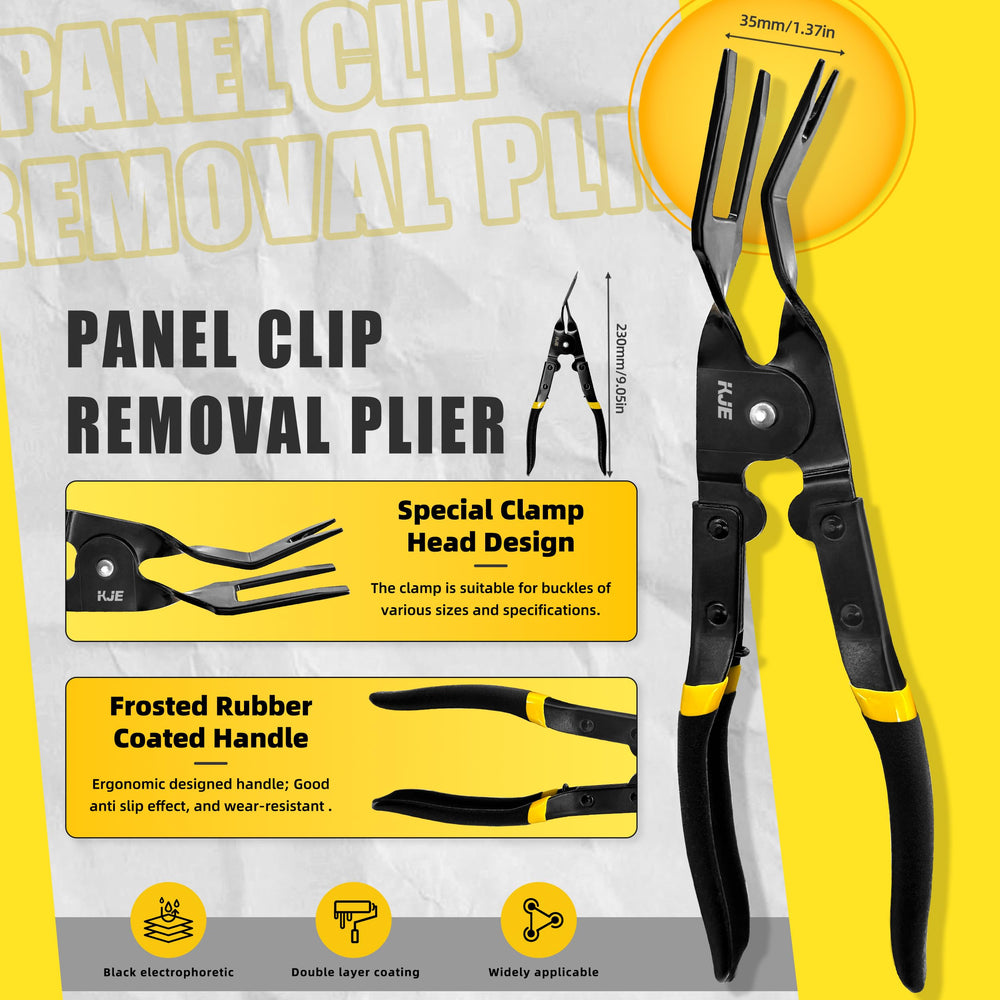 KJE hose clamp plier open to show 9.3 cm reach for removing large ring-style clamps