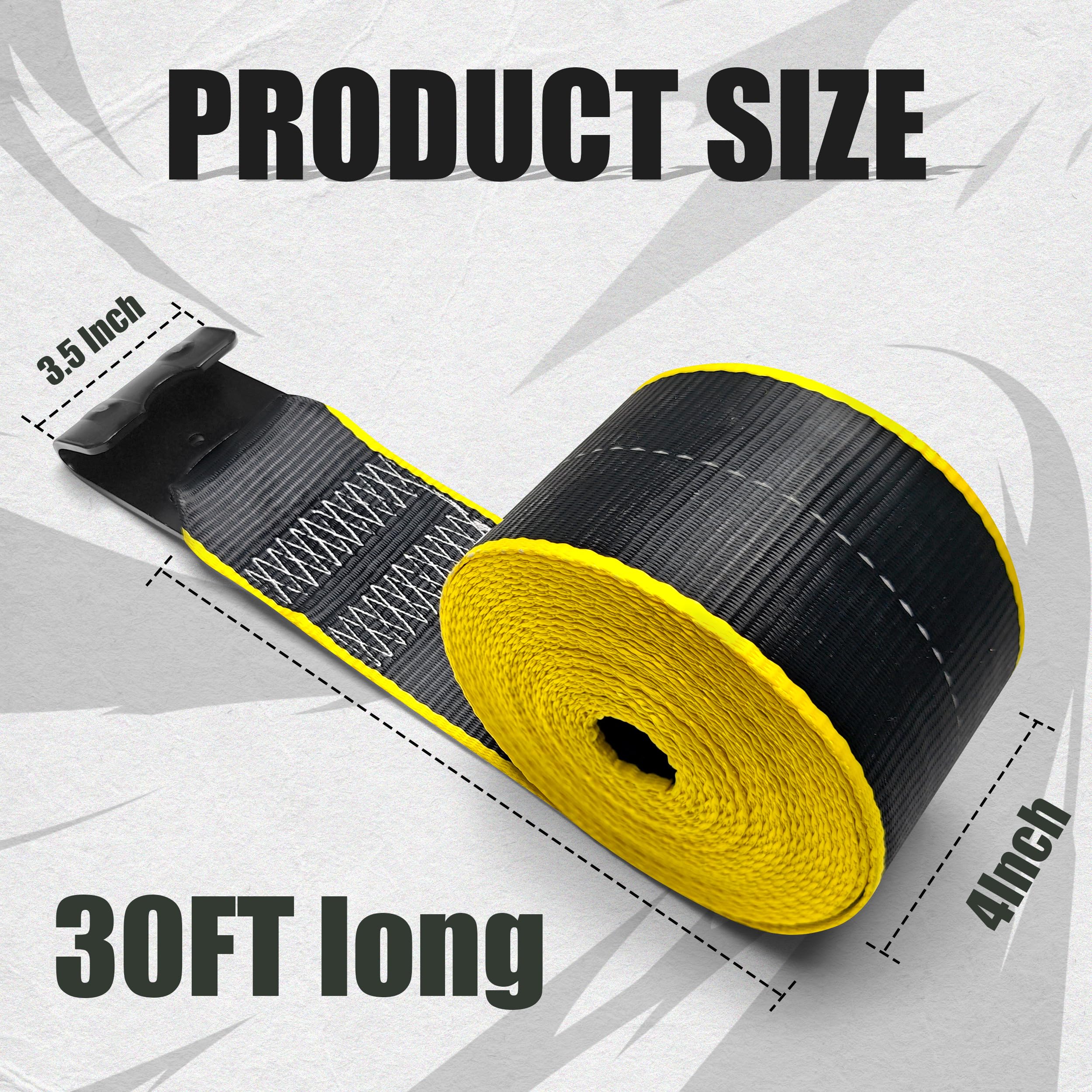 KJE strap beside tape measure demonstrating 30 foot length and heavy-duty width