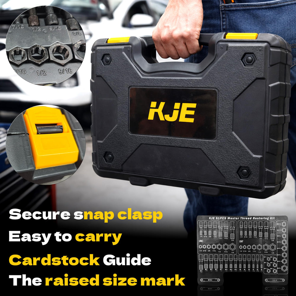 KJE tools neatly organized in blow-molded case for secure storage
