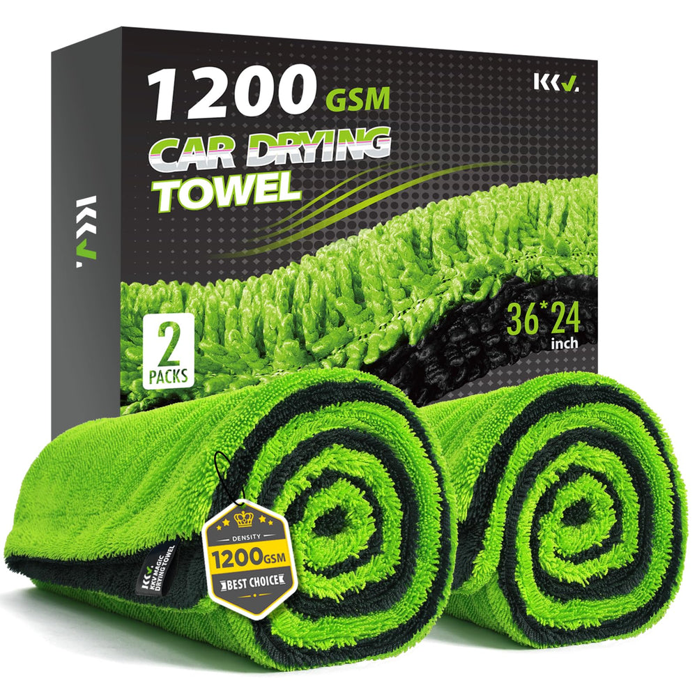 KKV front flat lay showing two green drying towels and coverage benefit