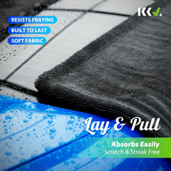 KKV towel held in hand to show 36x24 inch scale and easy handling benefit