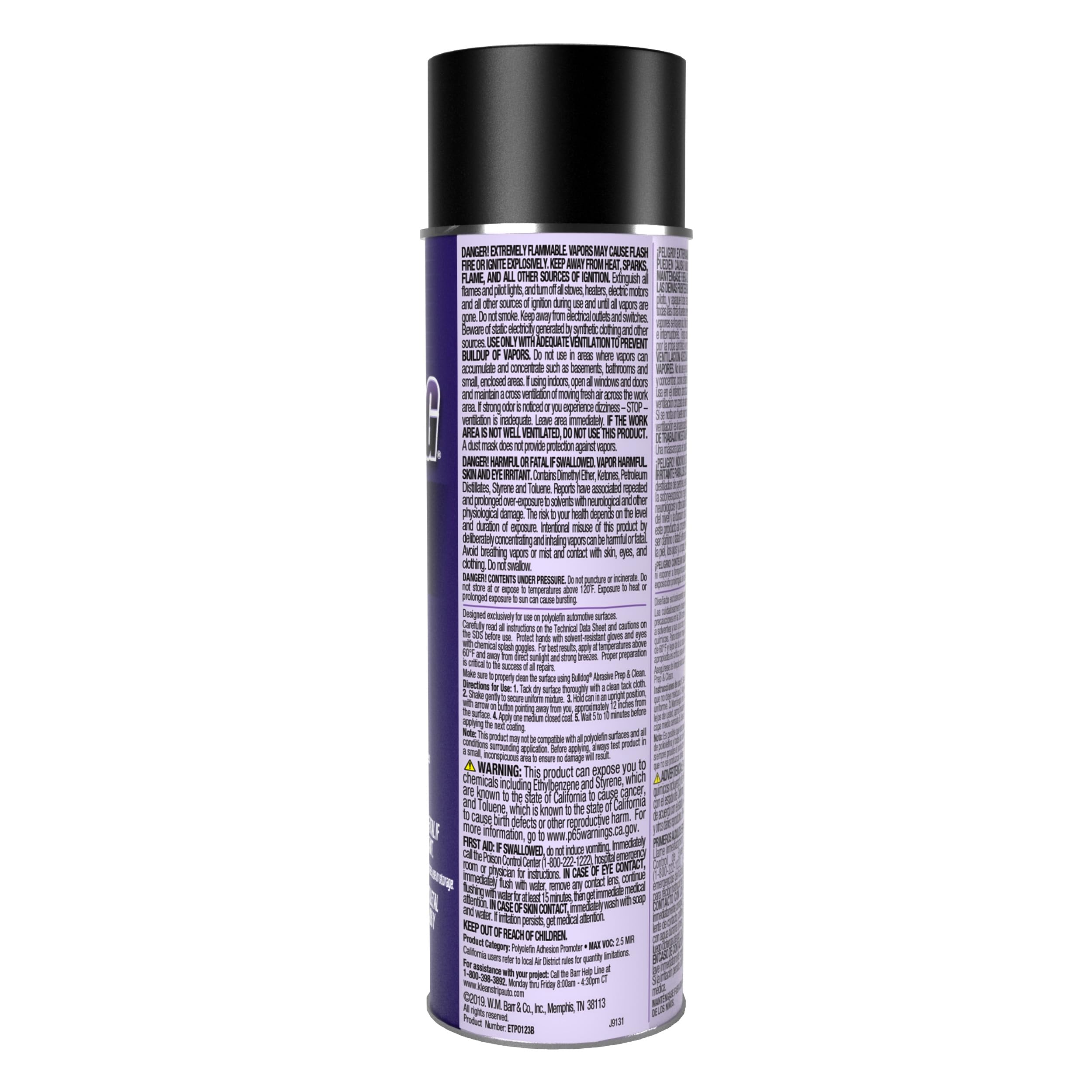 Klean-Strip Bulldog spraying on a plastic bumper demonstrating adhesion prep benefit