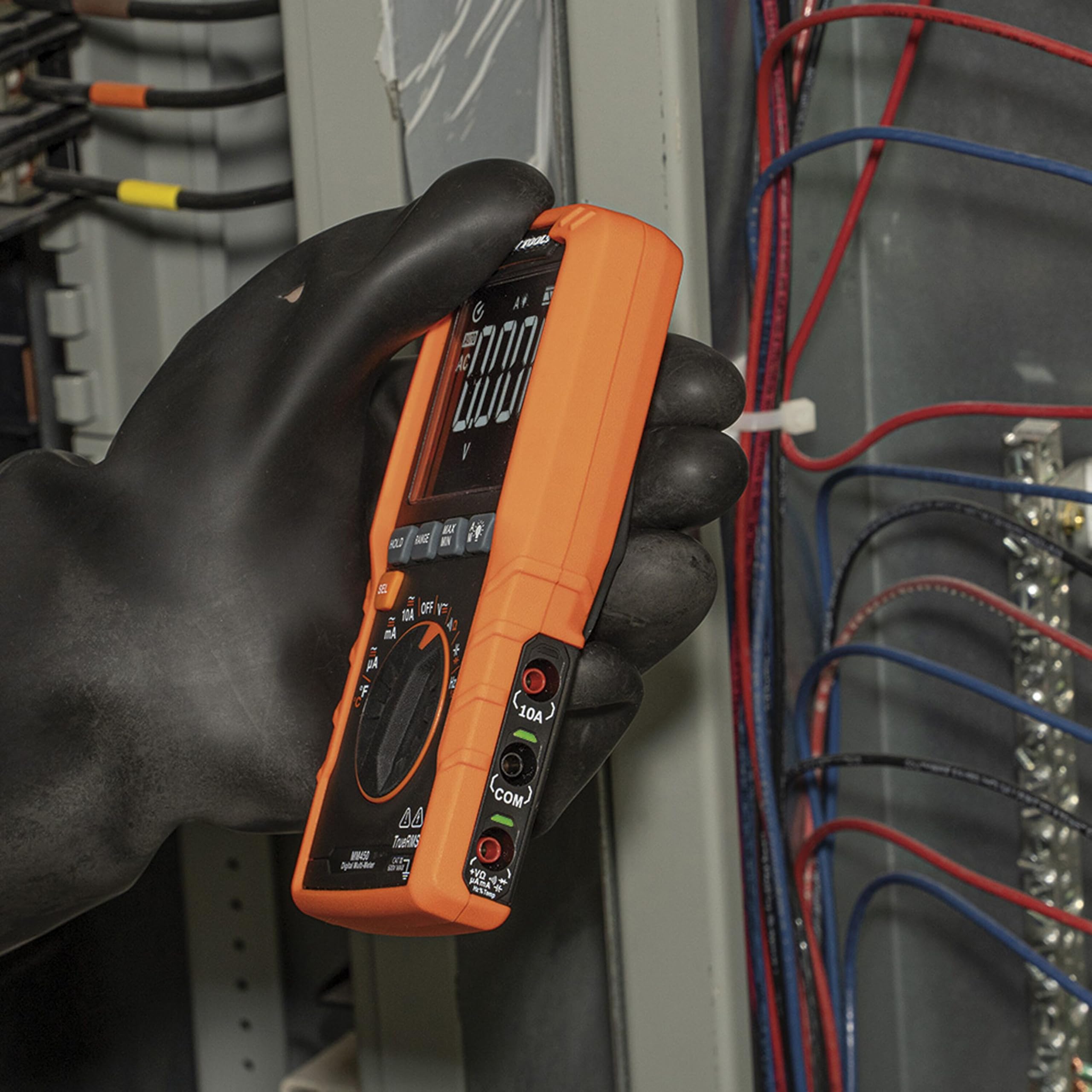 Klein Tools MM450 test leads with CAT safety caps for secure connections