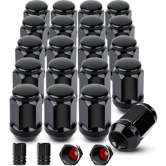Klmnduo front view of 20 closed-end lug nuts showing complete kit and packaging benefit