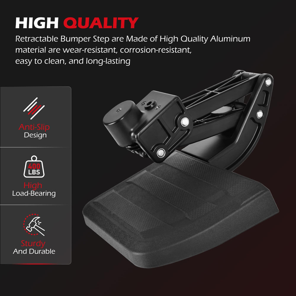 KLN tailgate step aluminum finish detail resisting corrosion and wear