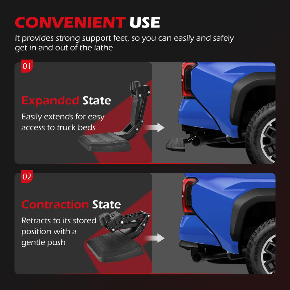 KLN tailgate step side profile folded flush to bumper for preserved clearance