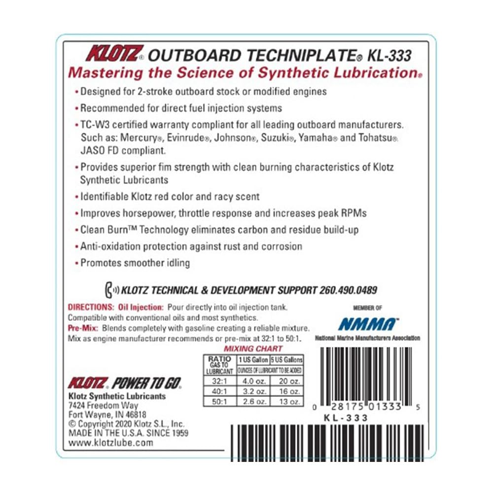 Klotz TechniPlate bottle next to an outboard engine demonstrating compatibility