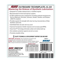 Klotz TechniPlate bottle next to an outboard engine demonstrating compatibility