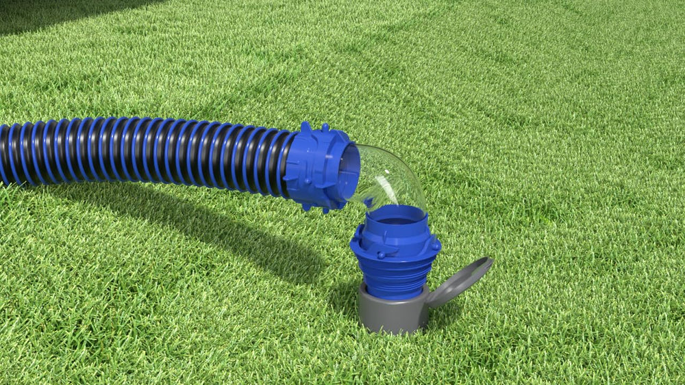 klpdst elbow next to hose showing compact size and transport benefit