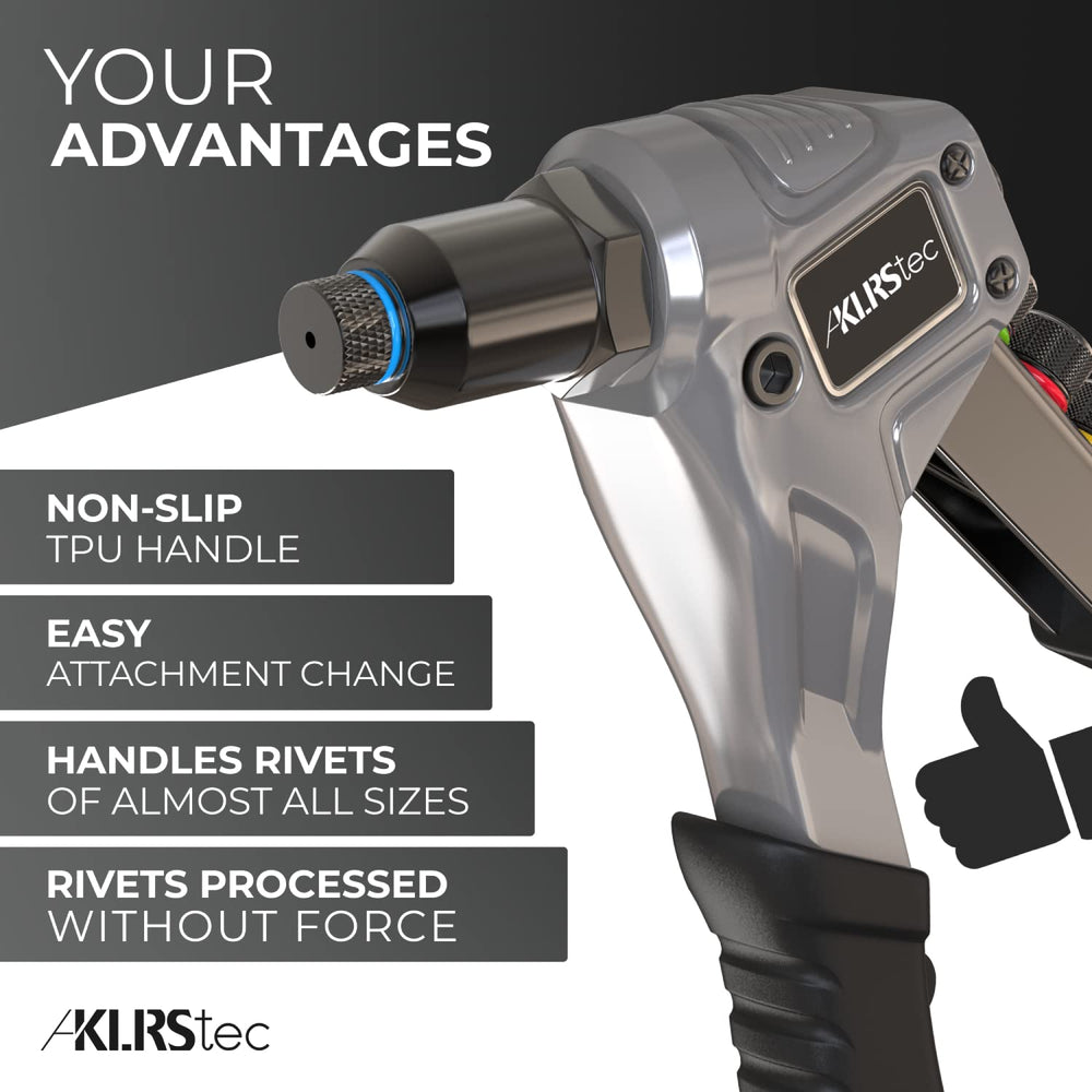 KLRS rivet gun applied to car panel for secure automotive trim fastening
