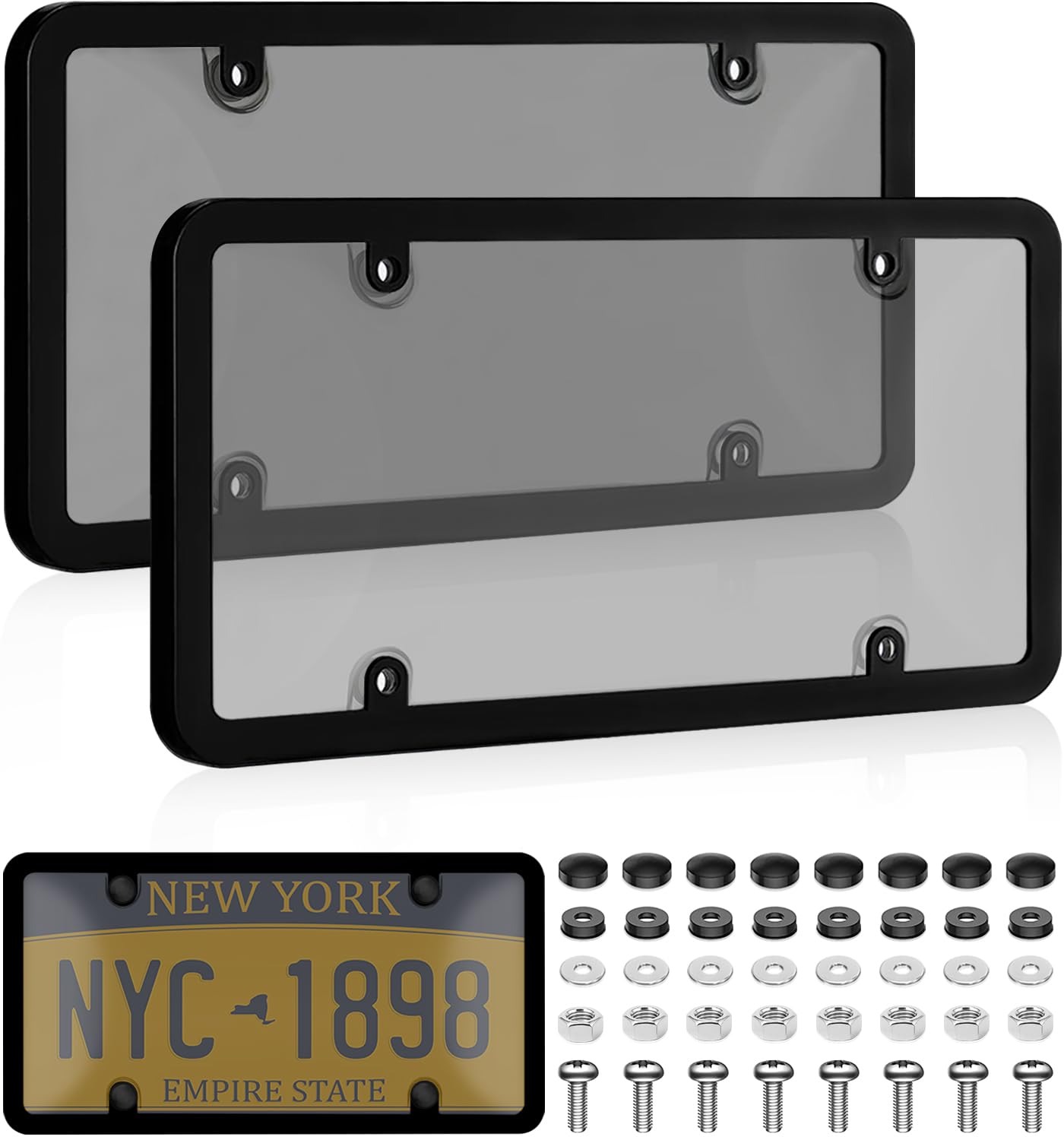 KLSKKJ front view clear license plate cover showing protection and readability