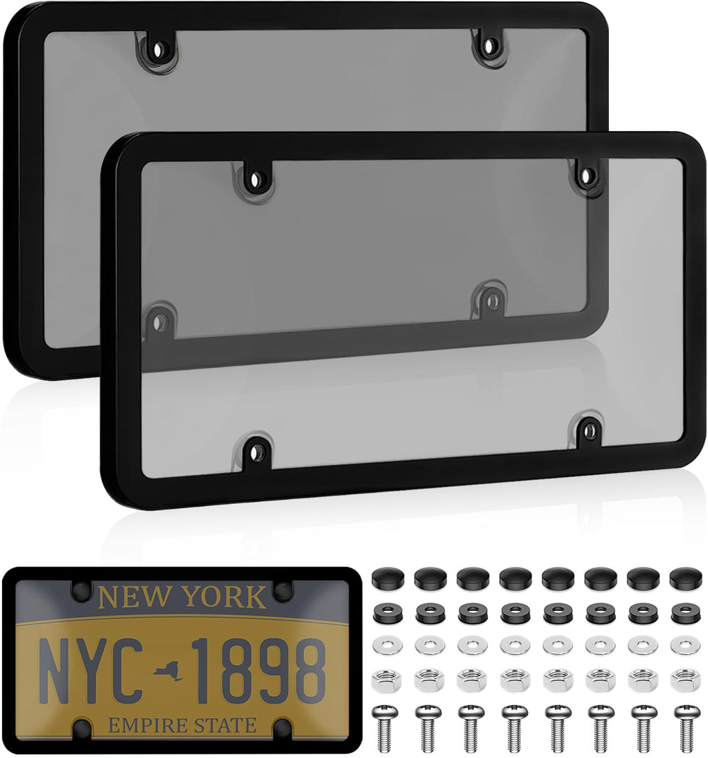 KLSKKJ front view clear license plate cover showing protection and readability