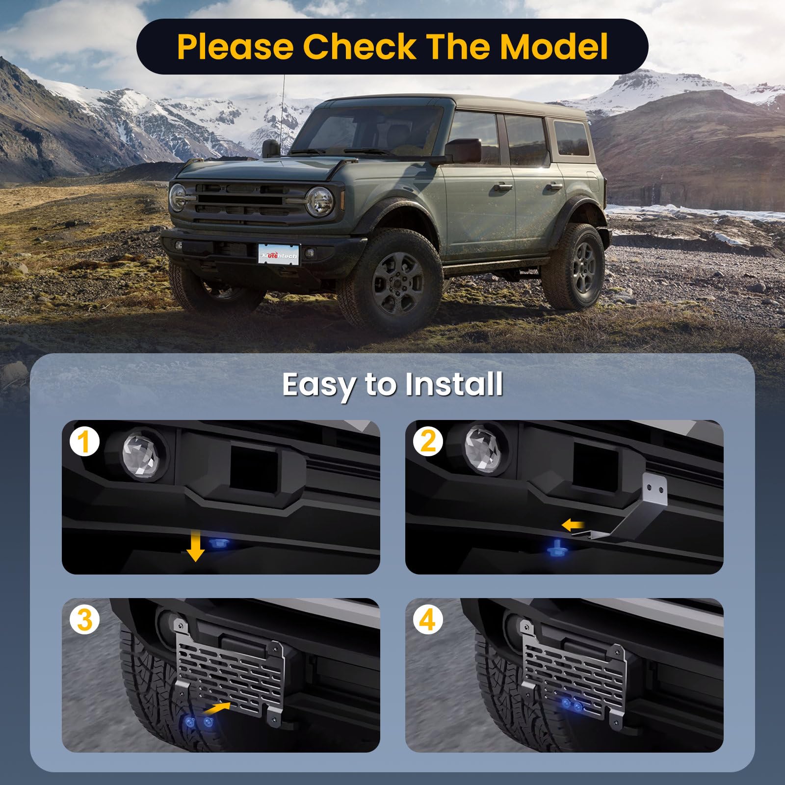 Klutchtech Bronco side view demonstrating low-profile mount and preserved bumper look