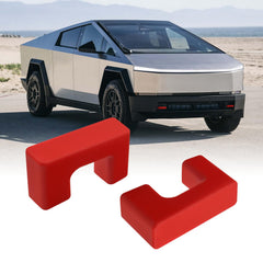 Klutchtech red tow hook cover on Cybertruck front showing clean finish and added style