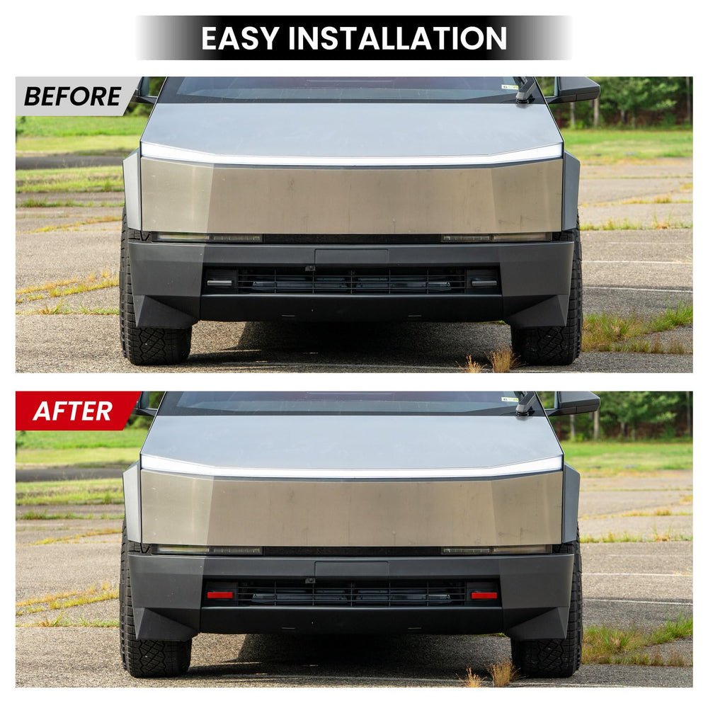 Parked Cybertruck with Klutchtech red covers adding visible personalized accent