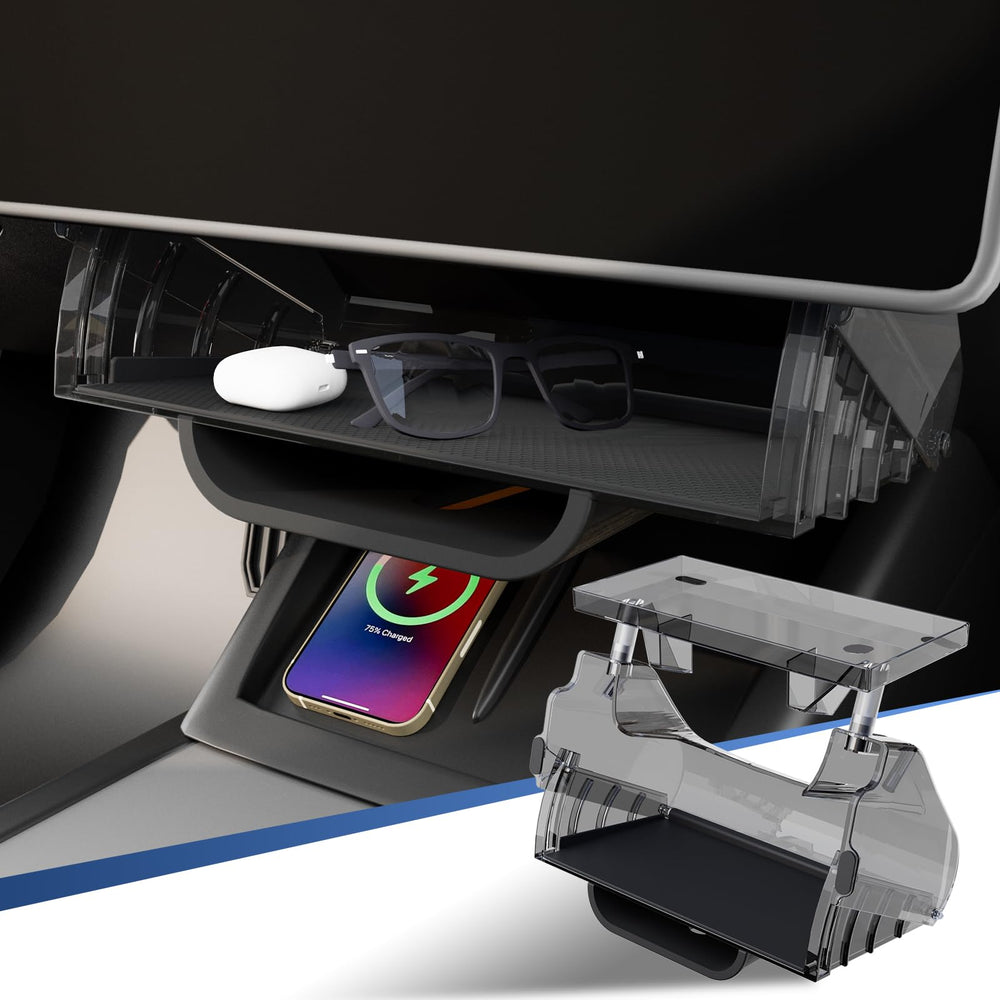 Klutchtech front view of under screen storage showing low-profile fit benefit