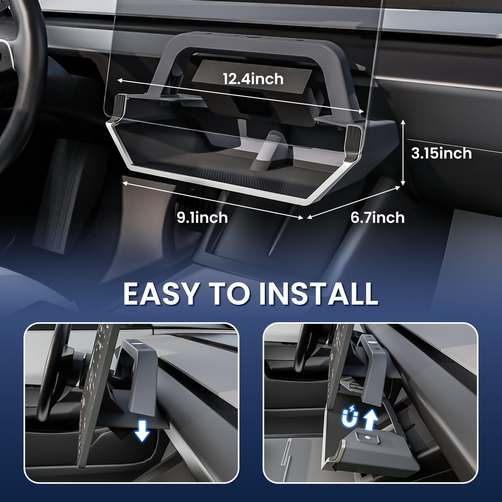 Klutchtech tray holding phone and sunglasses for easy access and tidy cabin