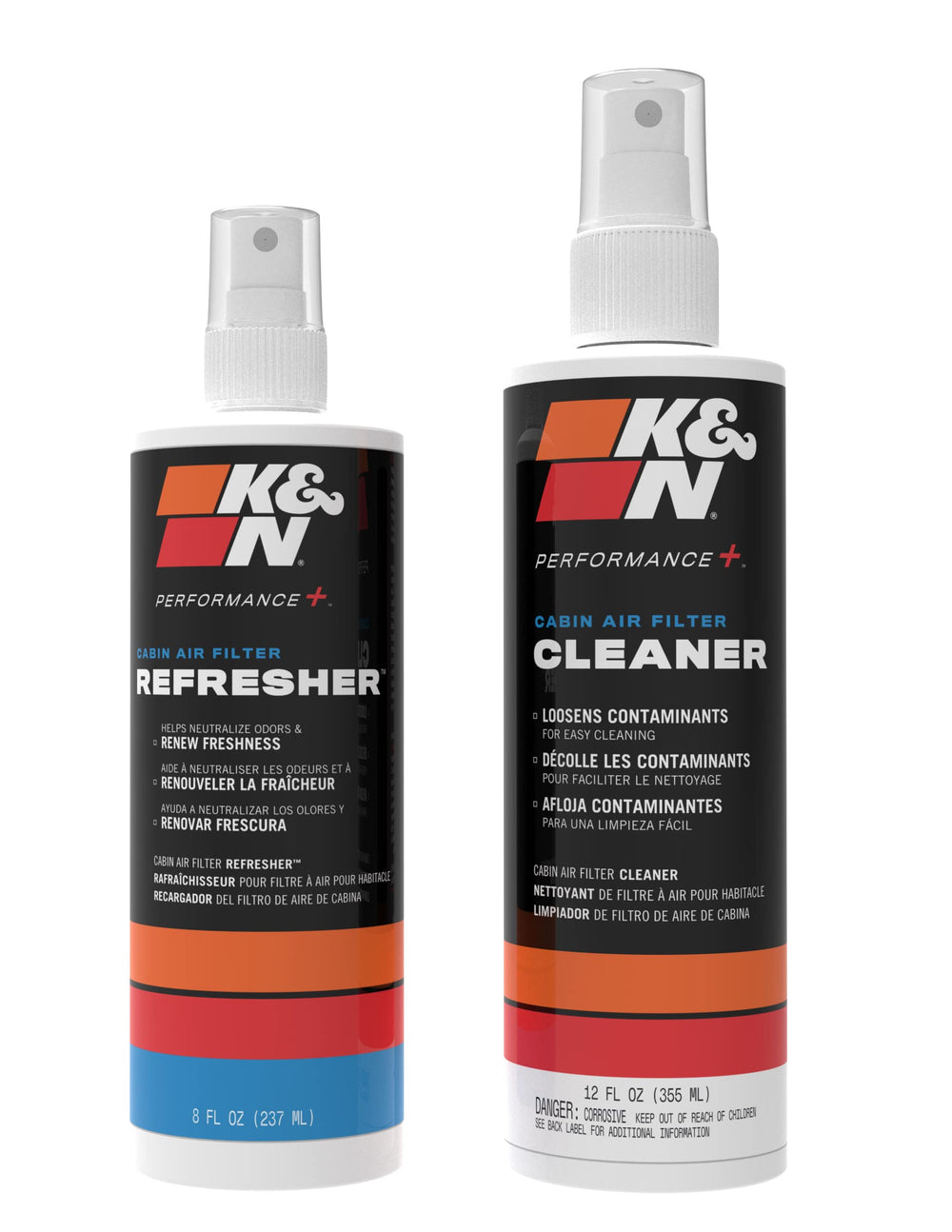 K&N cleaner sprayed on filter pleats, lifting dirt for improved airflow