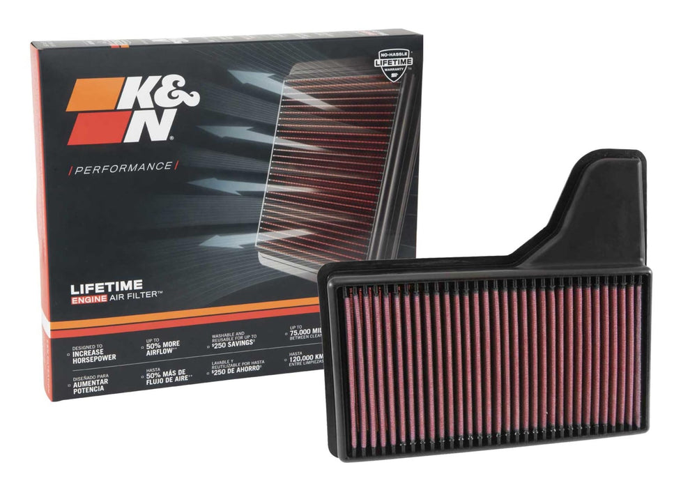 K&N front view of filter 33-5029 showing fitment and easy install benefit