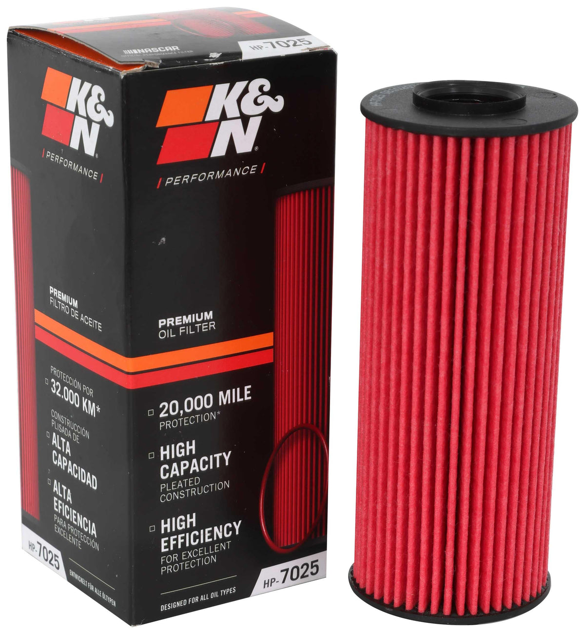K&N HP-7025 front view showing cartridge design and fitment benefit