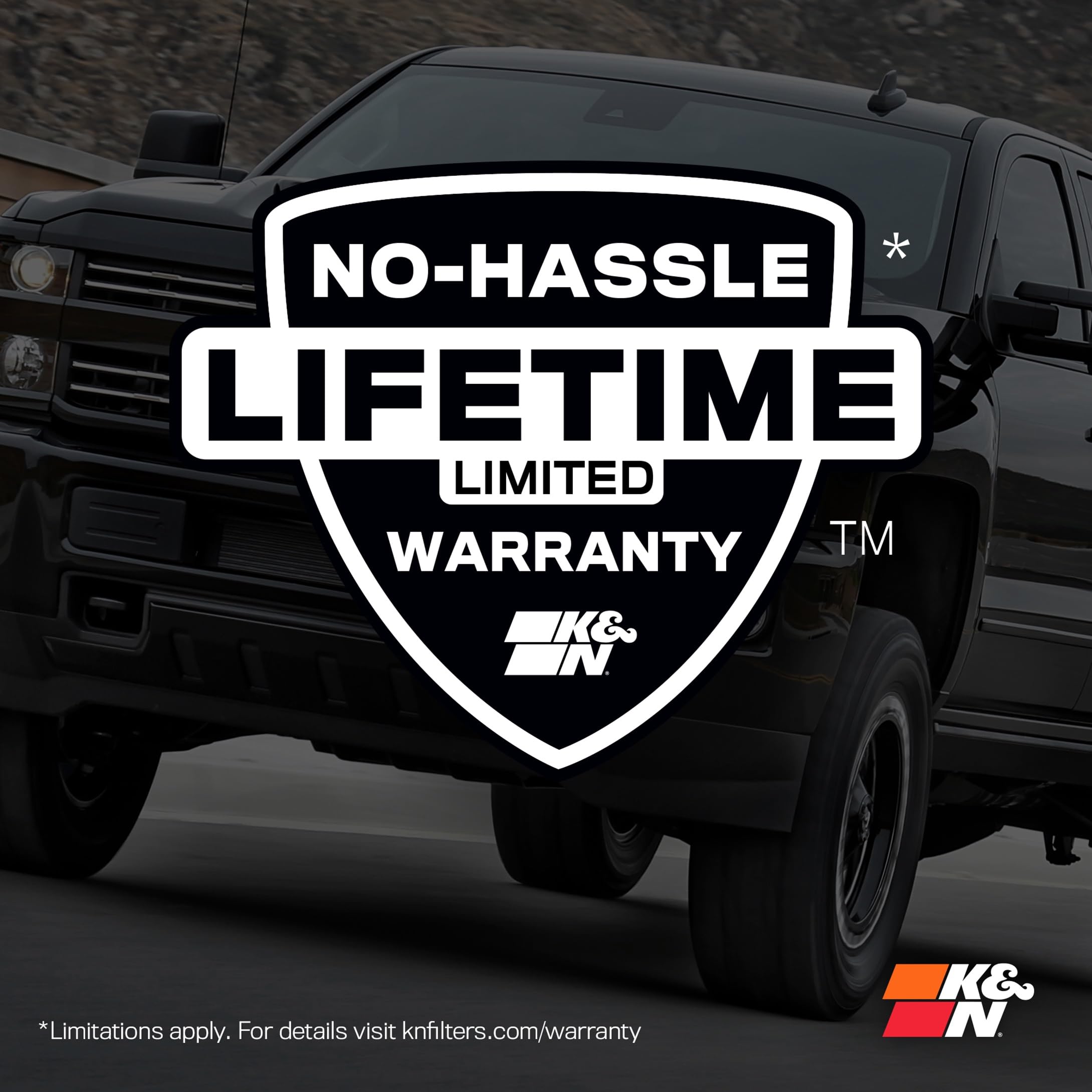 K&N warranty label close-up showing lifetime warranty peace-of-mind