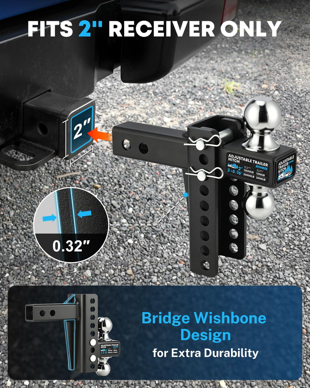 Kohree anti-rattle tightener detail reducing hitch play and road noise
