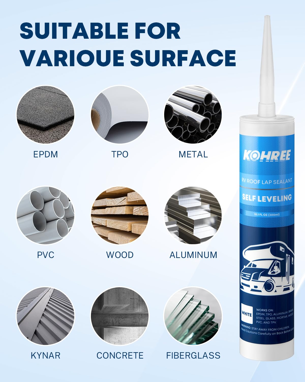 Kohree bonding to sample materials like TPO, EPDM and aluminum for versatility