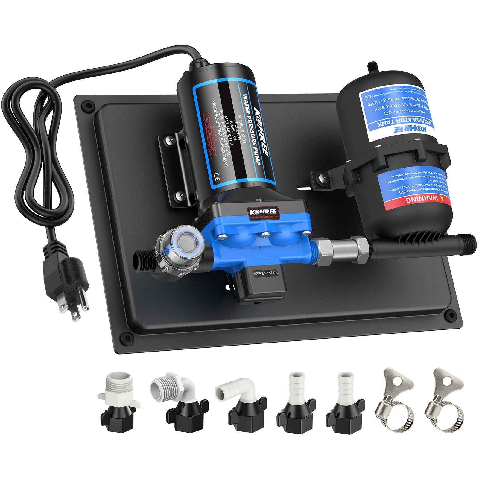 Kohree assembled pump and tank front view showing compact layout and easy installation benefit