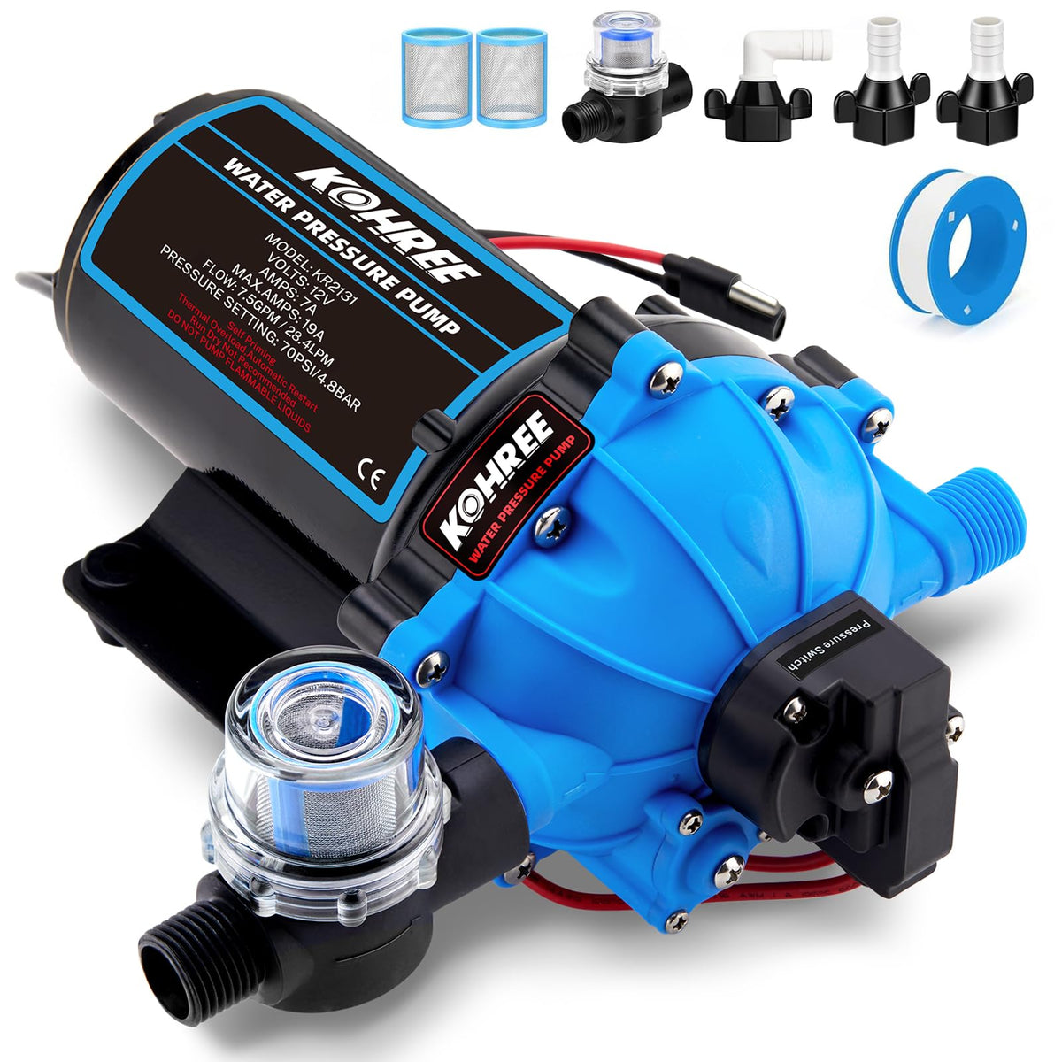 Kohree front view pump showing compact durable housing and easy mounting benefit