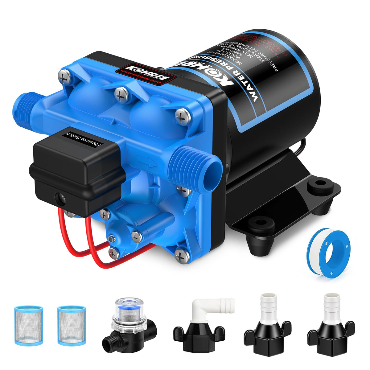 Kohree front view pump showing compact housing and mounting points for easy installation