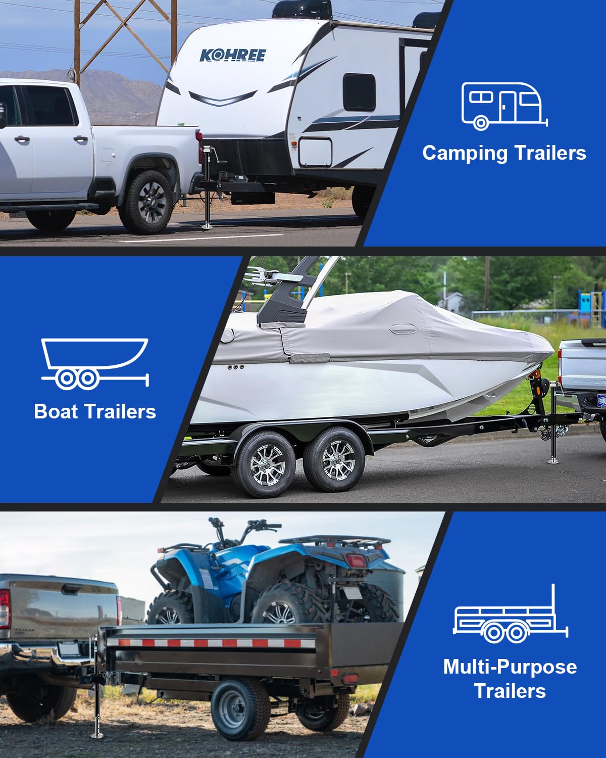 Kohree in-use leveling a trailer at campsite showing reliable, stable operation benefit