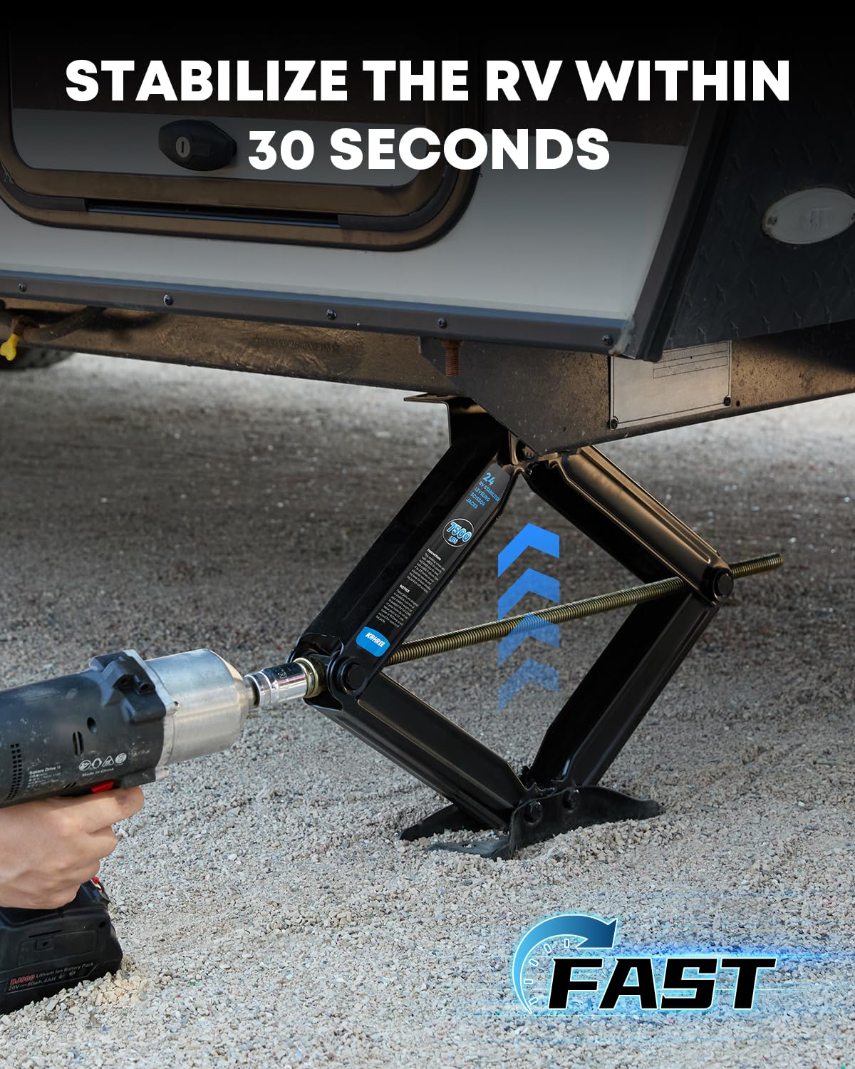 Kohree retracted jack with dimensions visible showing compact storage benefit