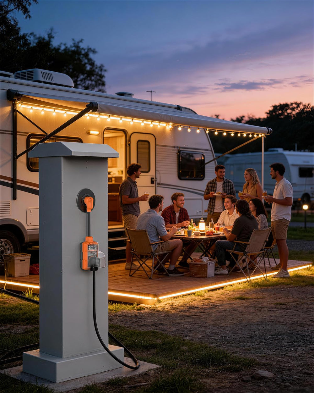 Kohree next to standard RV plug showing compact size and clear connection benefit