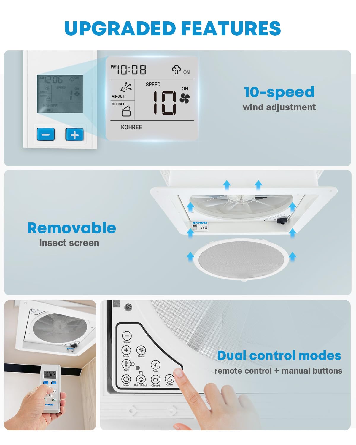 Kohree installed in RV ceiling demonstrating fit and improved interior ventilation