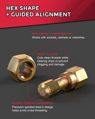 Kolvoii tap in use on a spark plug hole showing restored internal thread fit