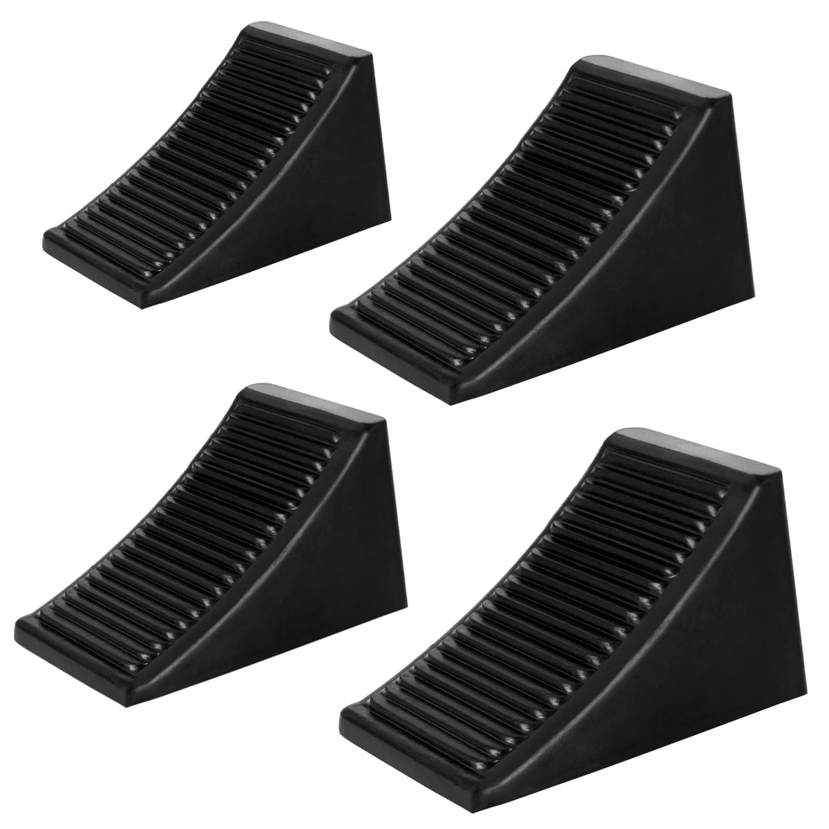 Komokeru front view of four wheel chocks showing compact pack and sturdy design for secure parking