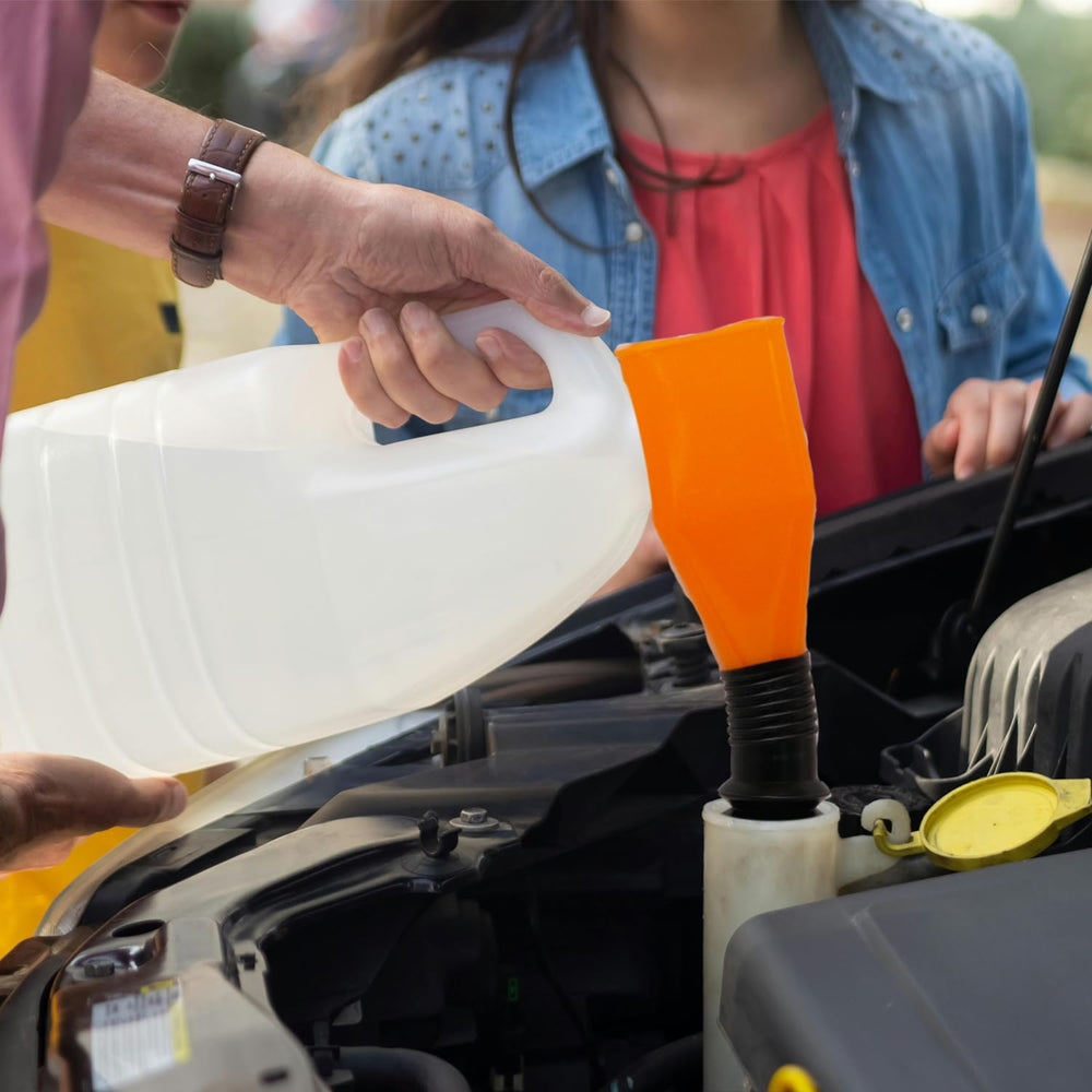 KongNai funnel set in garage showing tidy, efficient vehicle maintenance