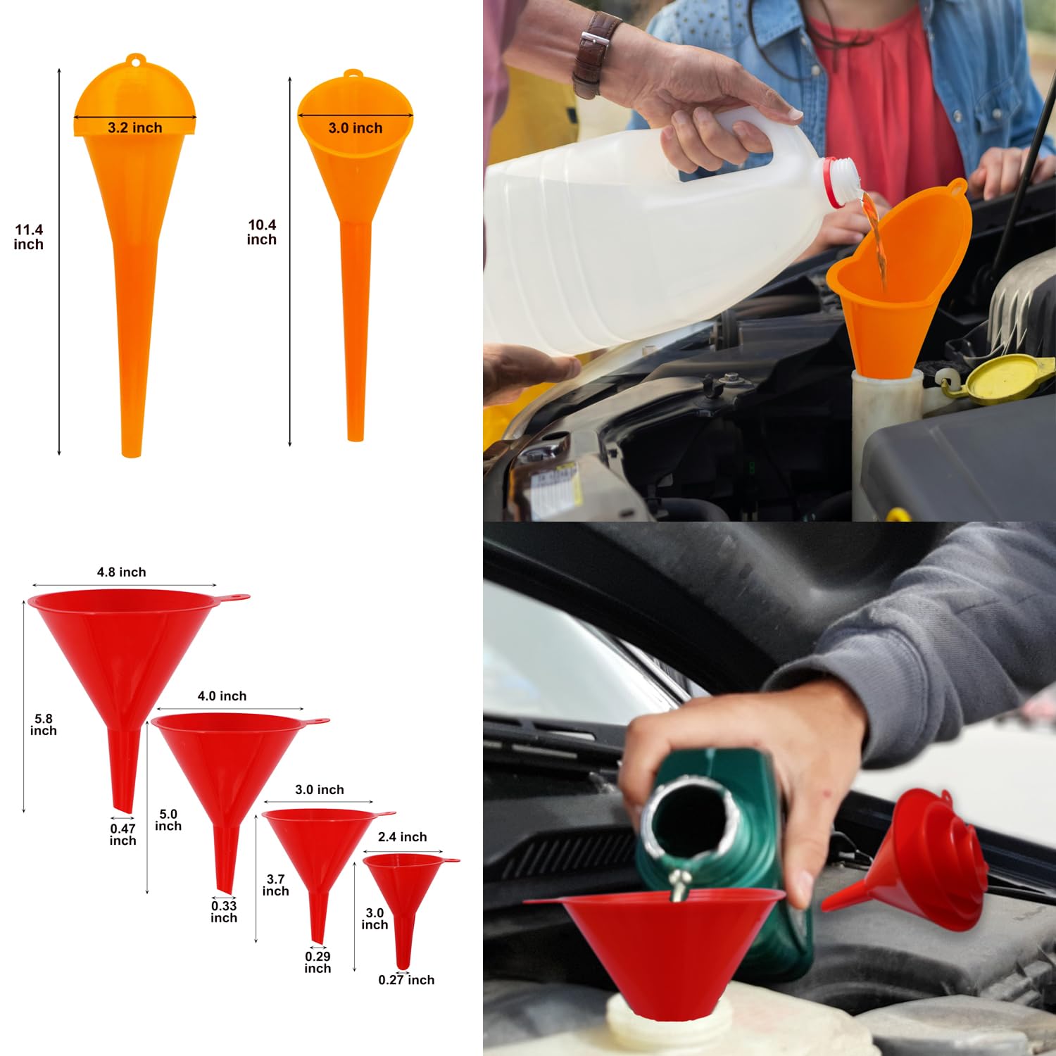 KongNai long neck funnels reaching recessed filler ports easily