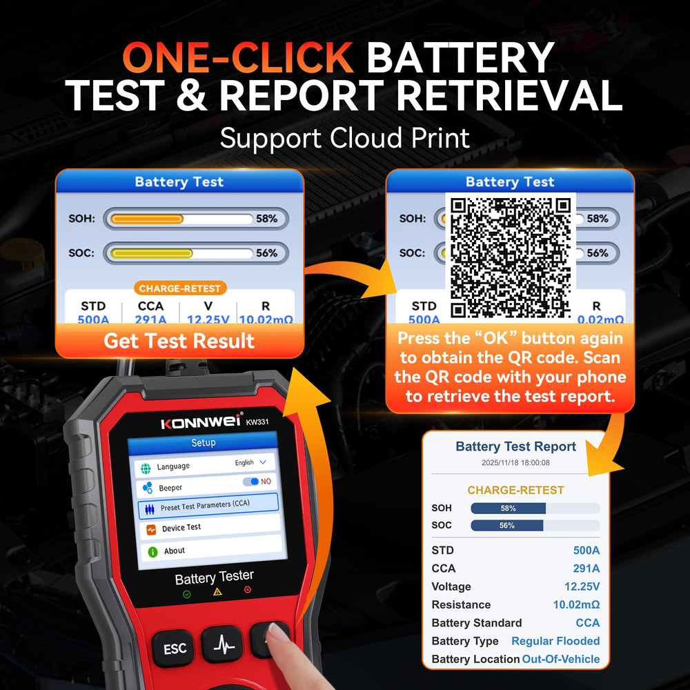 KONNWEI KW331 printable test result label sheet for customer records