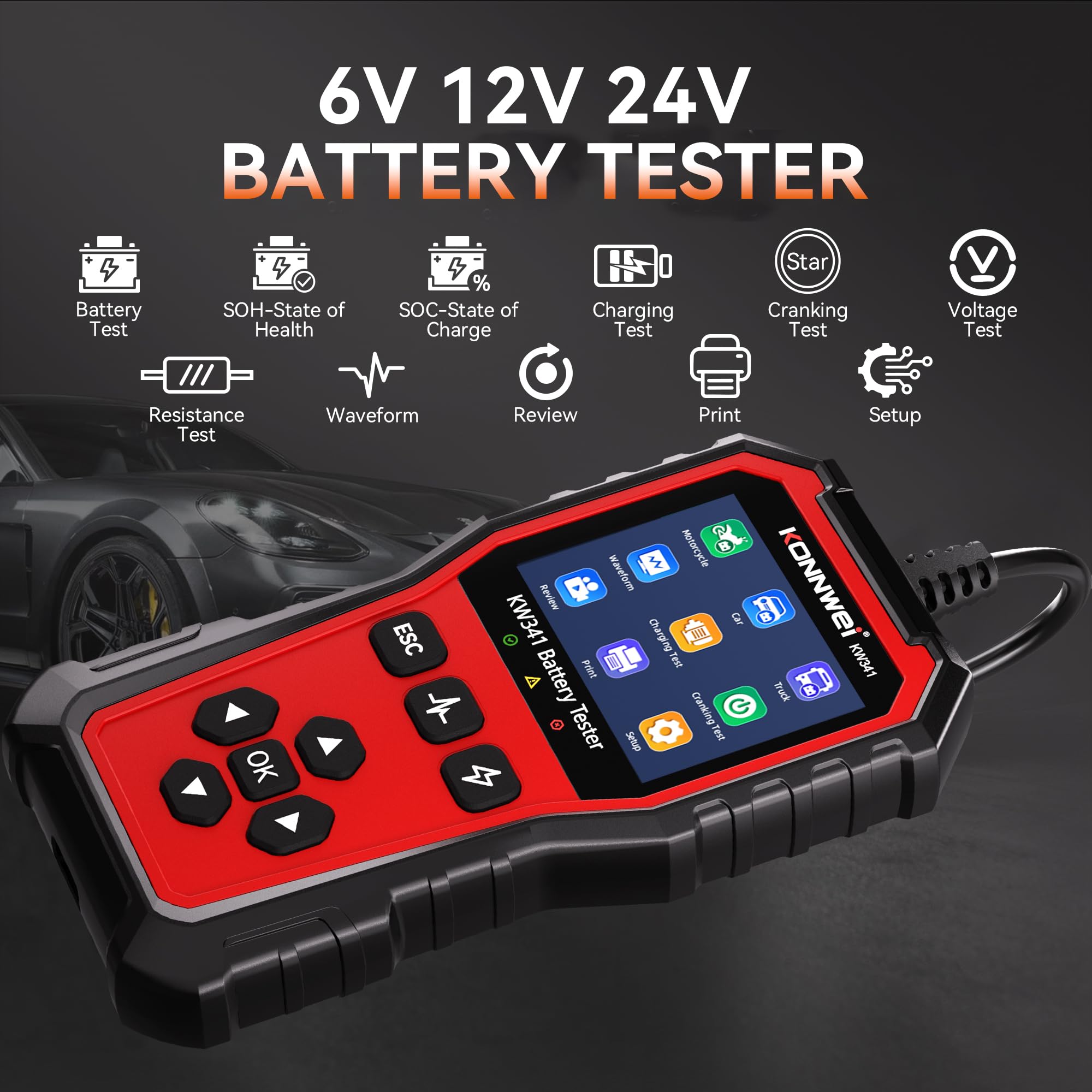 KONNWEI KW341 backlit LCD displaying clear test results for easy reading