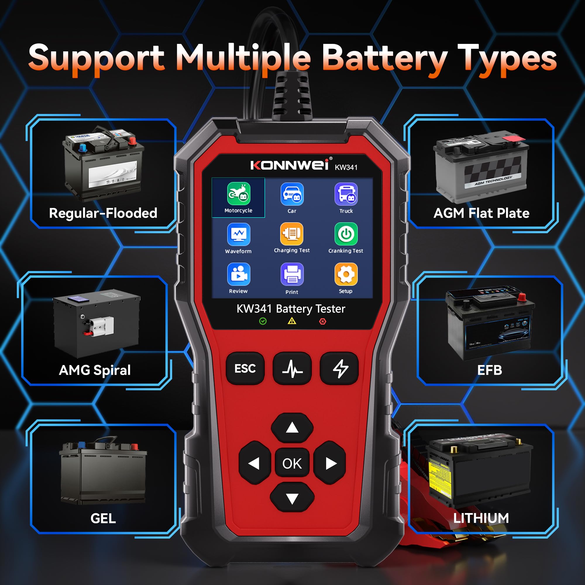KONNWEI KW341 held in hand to show compact size and portable convenience