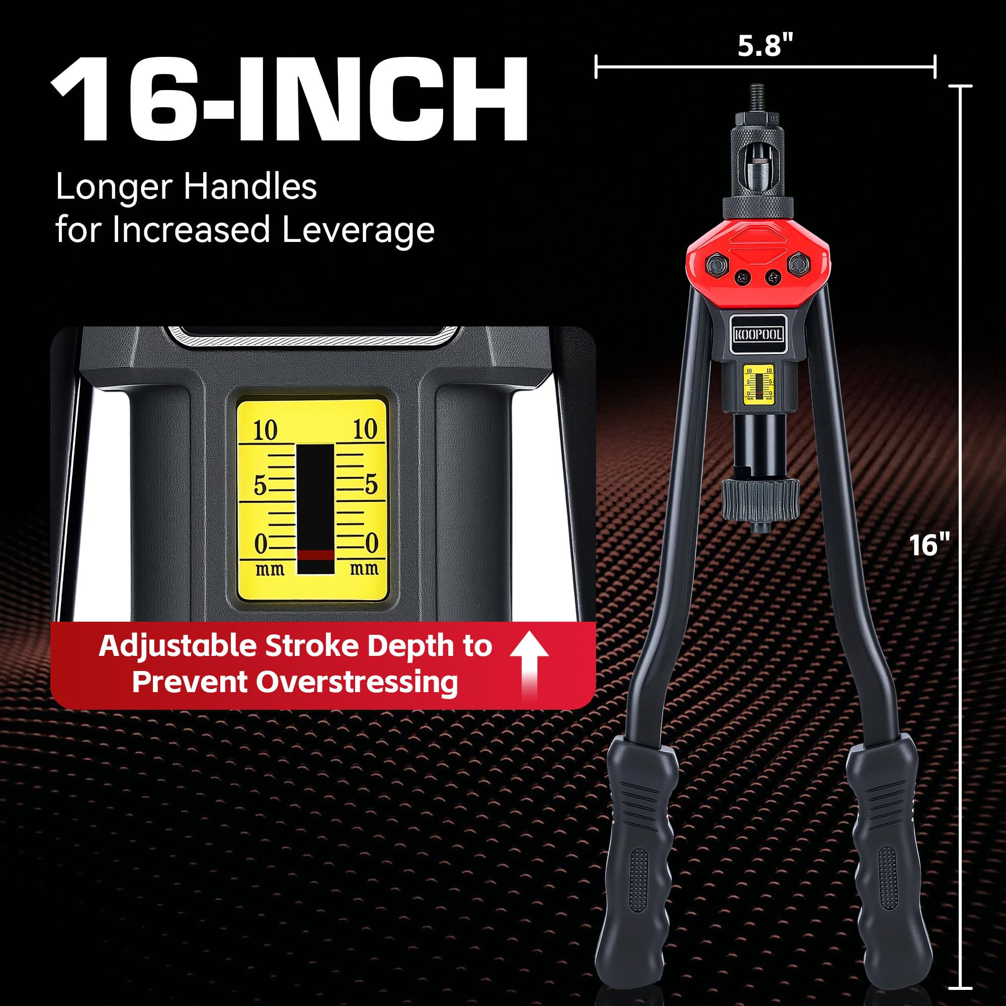KOOPOOL long 16-inch handles demonstrating reduced effort and better leverage