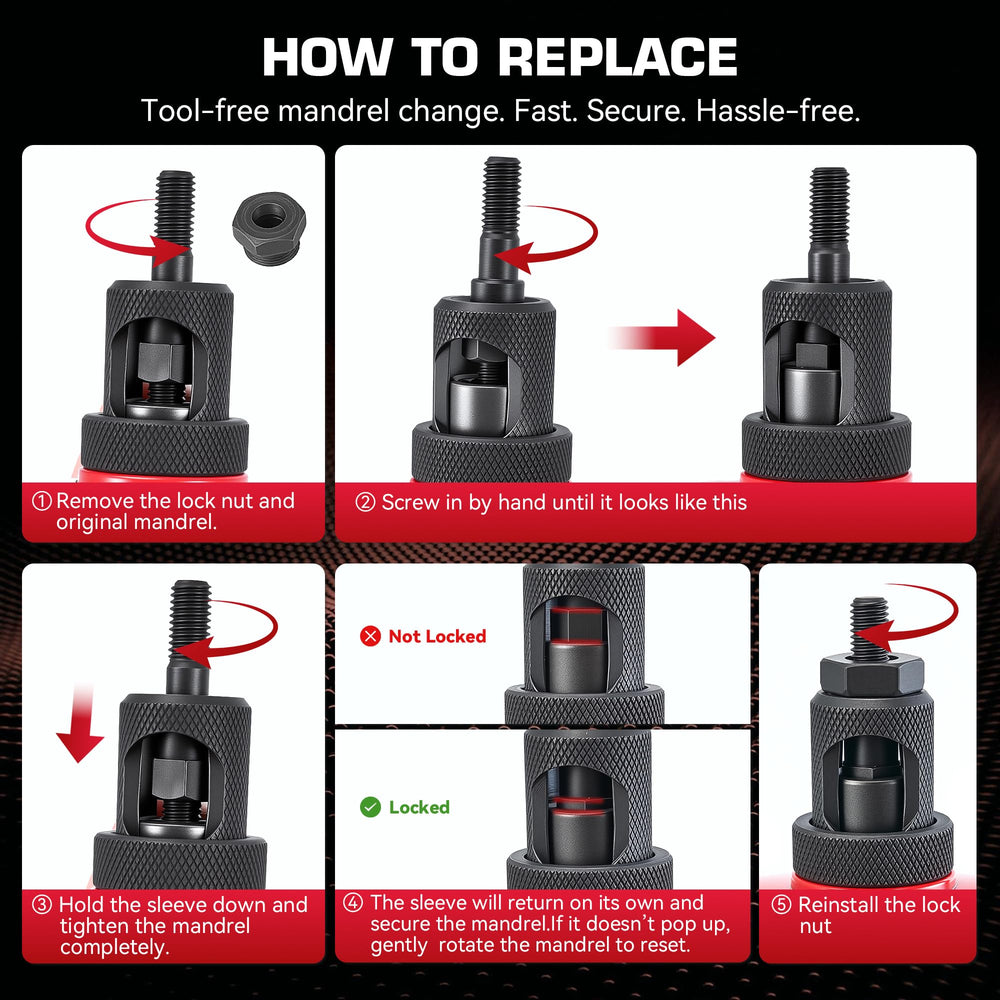 KOOPOOL hand changing mandrel to show tool-free swap speed advantage