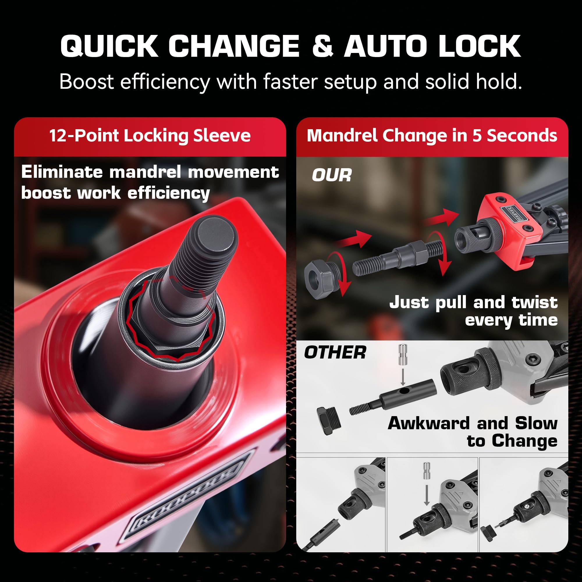 KOOPOOL mandrels closeup displaying hardened Cr-V steel for durability