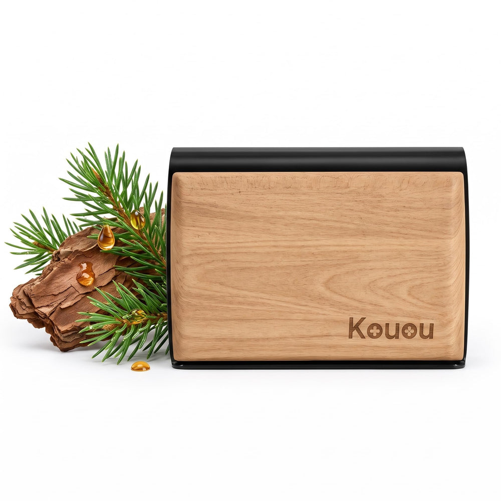 Kouou solid wood front view showing minimalist design and discreet scent benefit