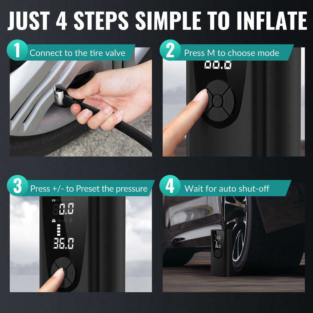 Krcqap inflator held in hand to show scale and lightweight portability benefit